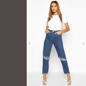 Boohoo Mid Rise Distressed Boyfriend Jeans size 12
